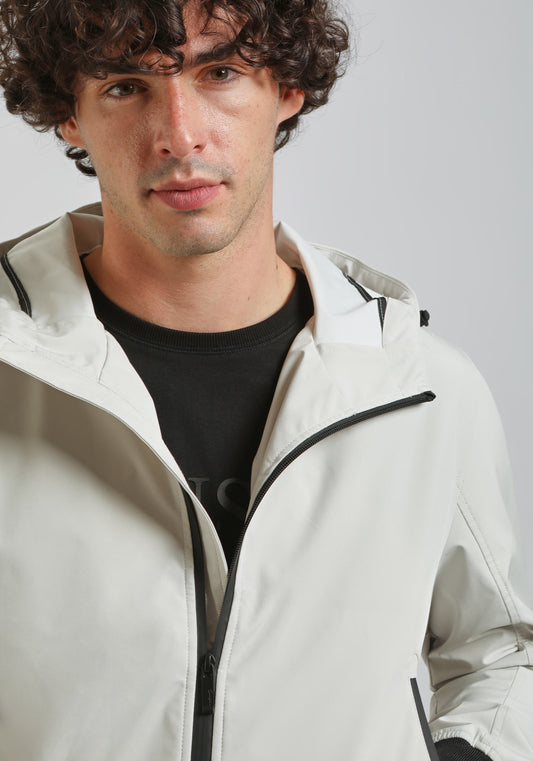 Giubbotto bomber in tessuto tecnico con cappuccio|Colore:Off white