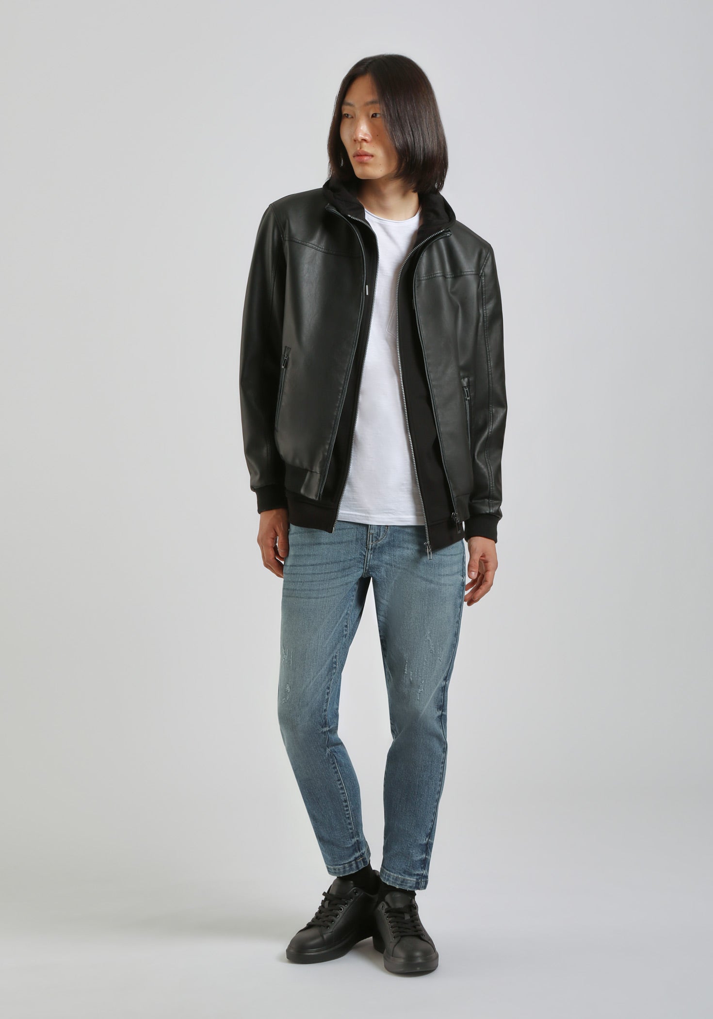 Giubbotto lupetto effetto pelle|Colore:Nero