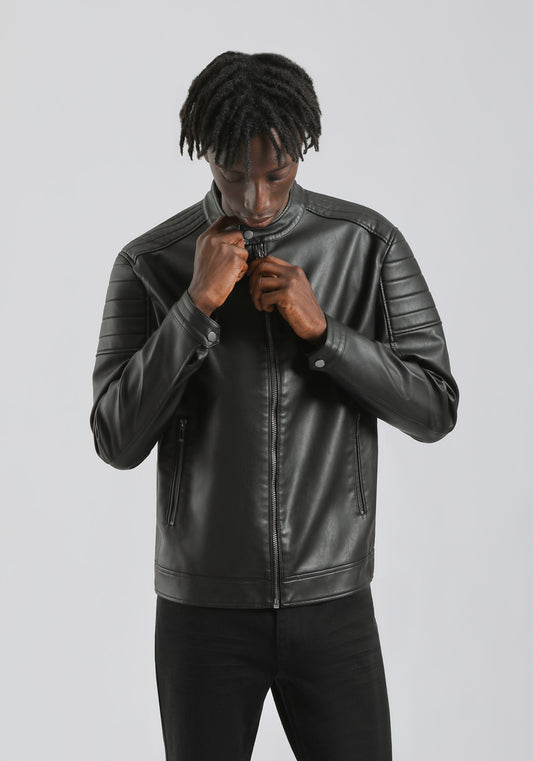 Giubbotto biker effetto pelle|Colore:Nero