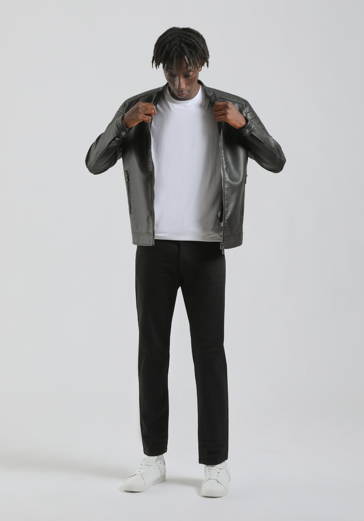 Giubbotto biker effetto pelle|Colore:Nero