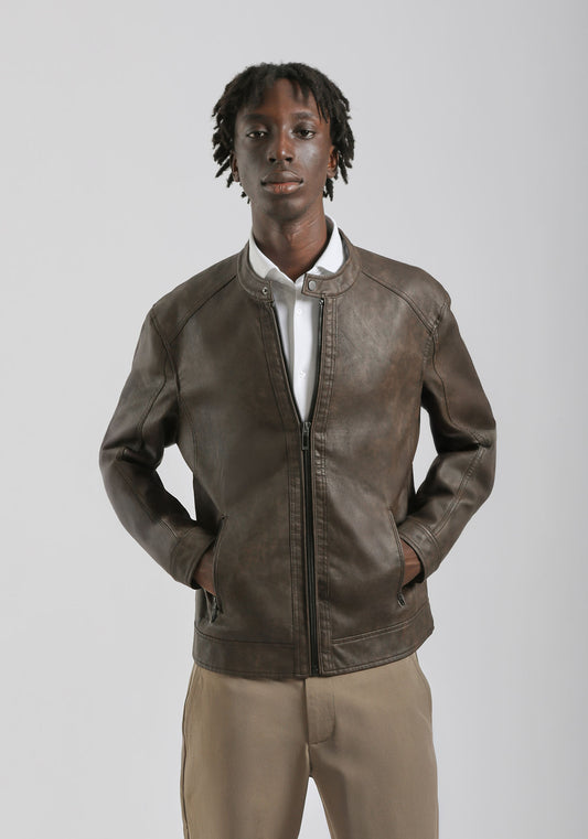 Giubbotto biker effetto pelle|Colore:Tabacco