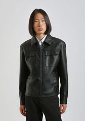 Giacca camicia effetto pelle|Colore:Nero