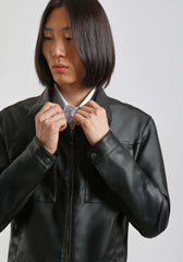 Giacca camicia effetto pelle|Colore:Nero