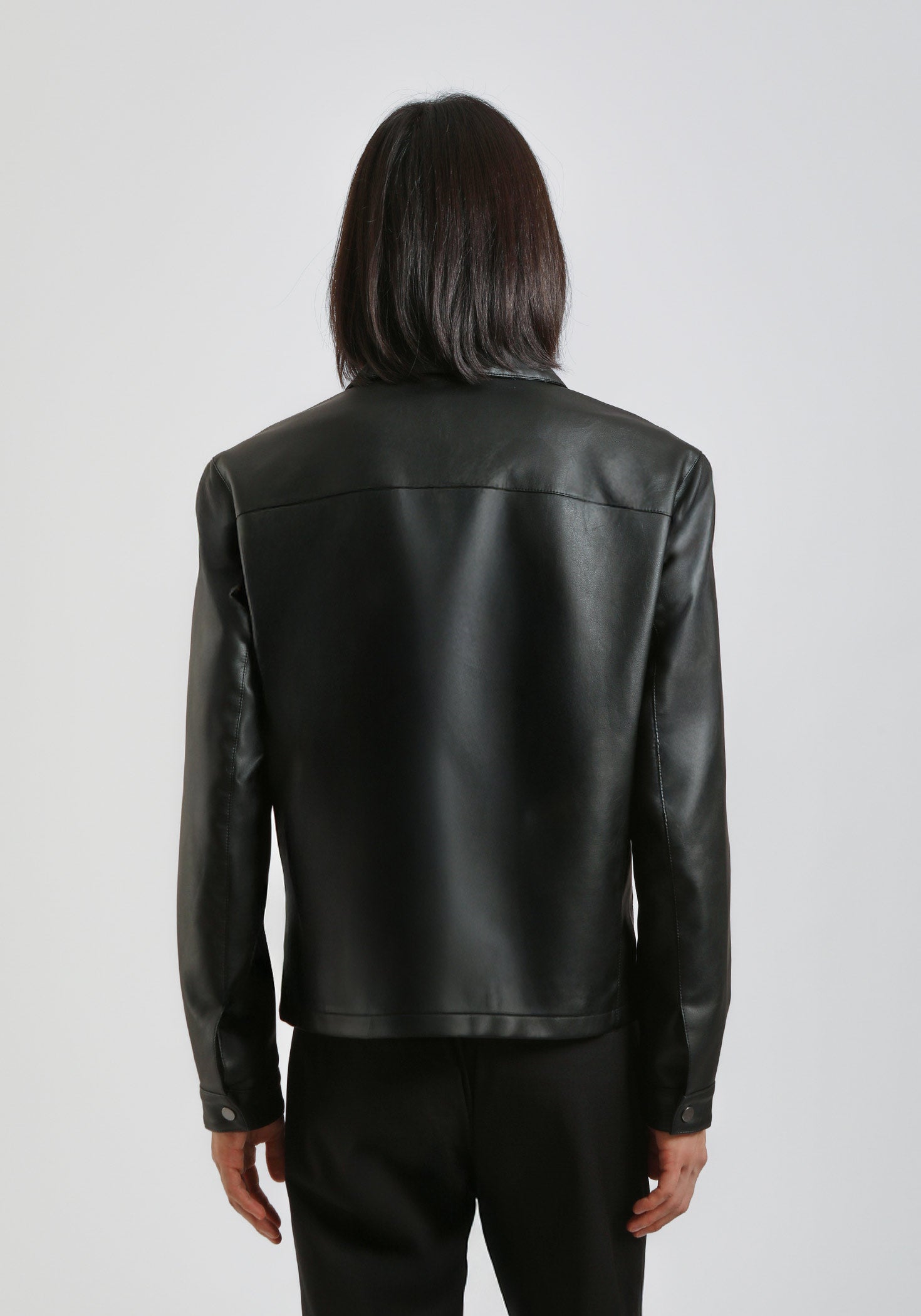 Giacca camicia effetto pelle|Colore:Nero