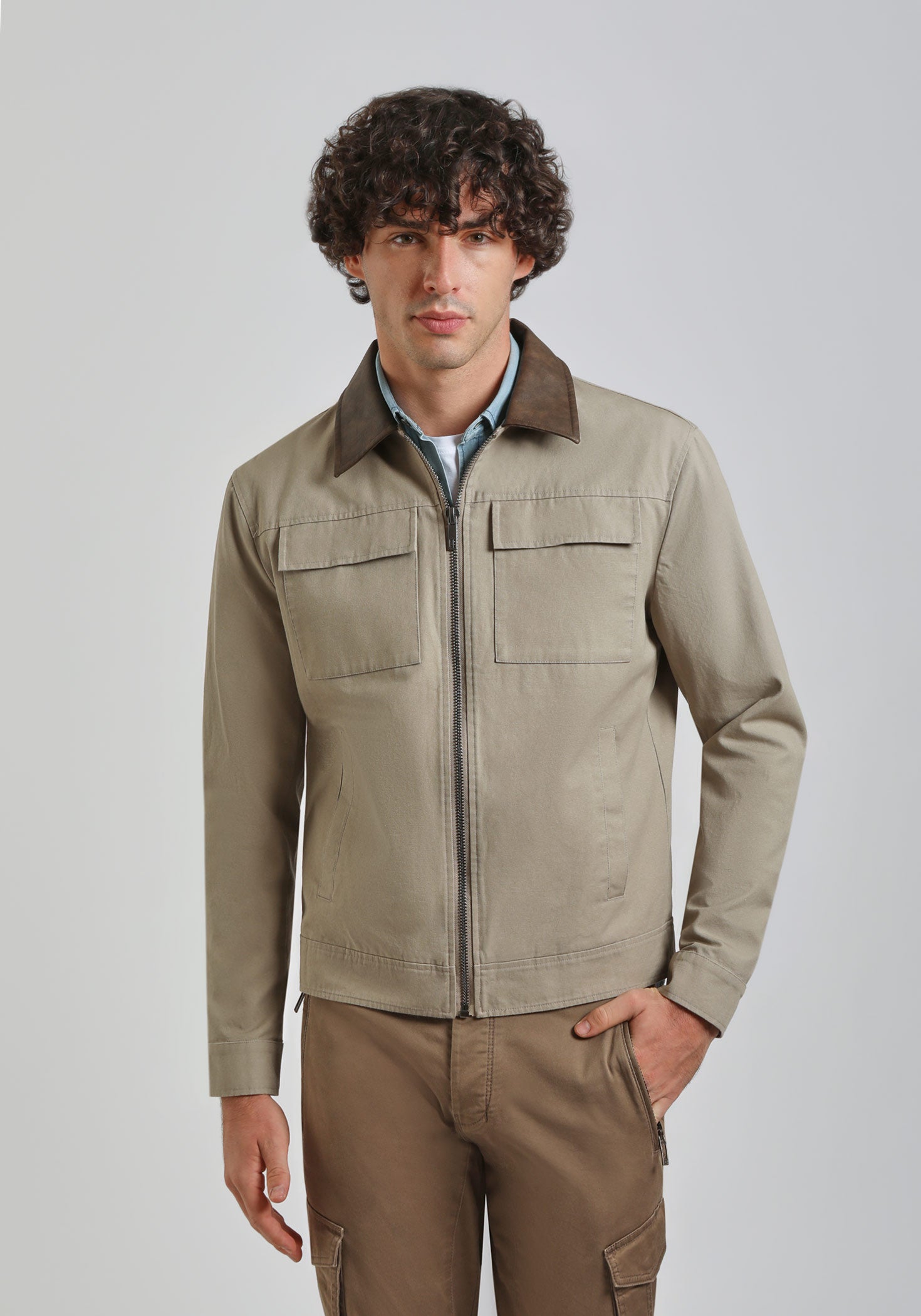 Giacca camicia in cotone|Colore:Sabbia