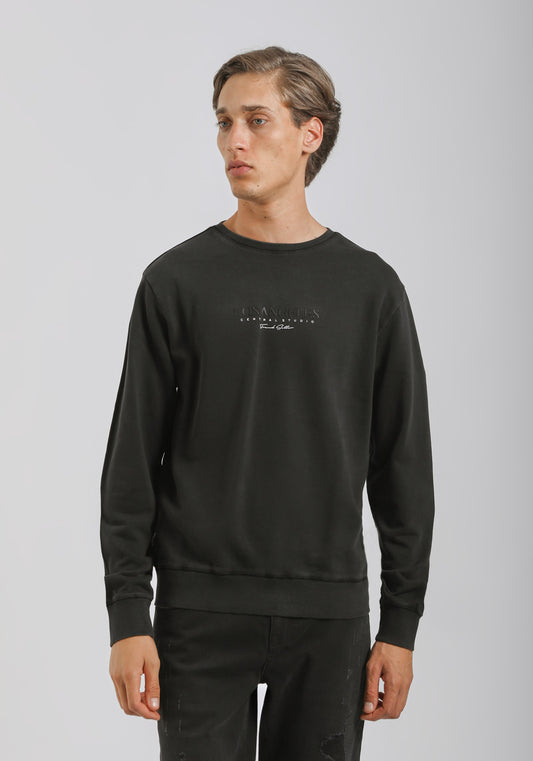 Felpa girocollo con stampa|Colore:Nero