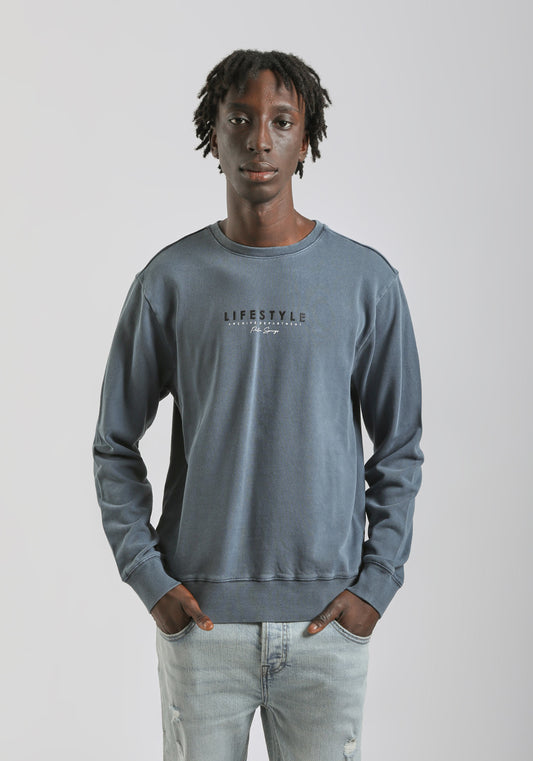 Felpa girocollo con stampa|Colore:Ciano