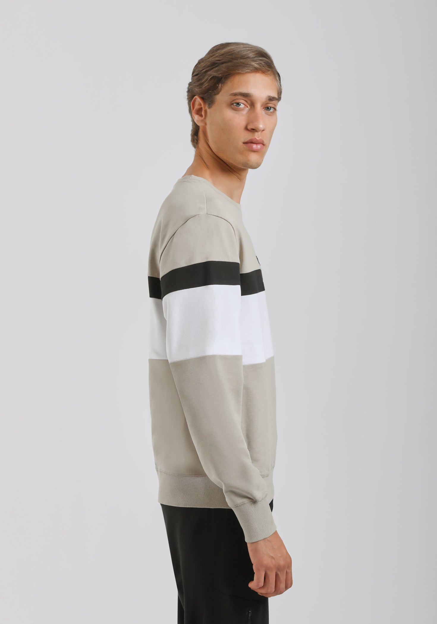 Felpa girocollo colorblock|Colore:Sabbia