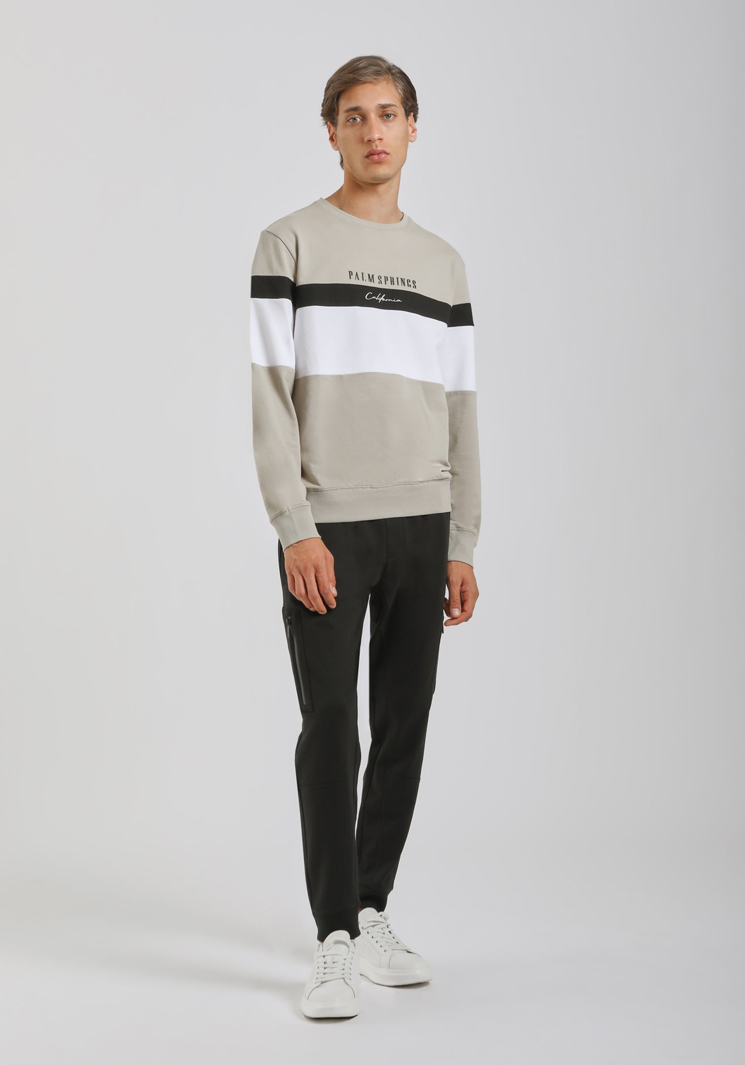 Felpa girocollo colorblock|Colore:Sabbia