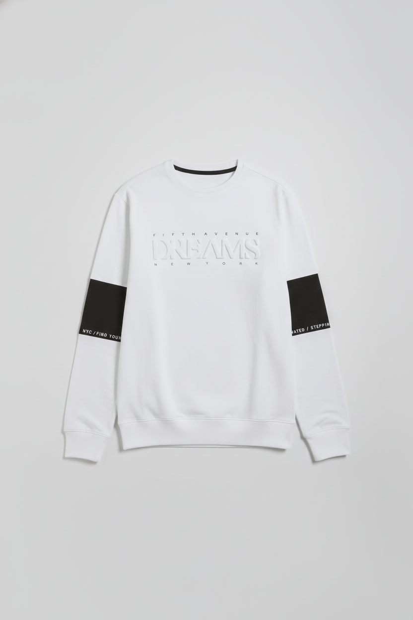 Felpa girocollo con stampa a rilievo|Colore:Bianco