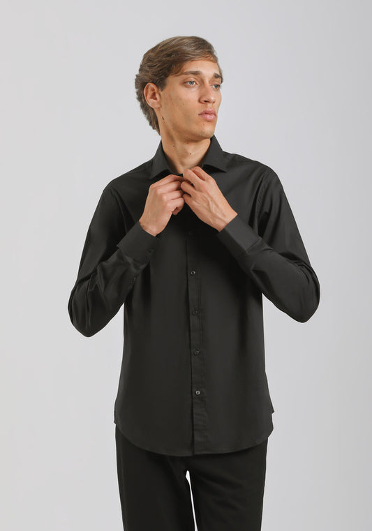 Camicia manica lunga in cotone|Colore:Nero