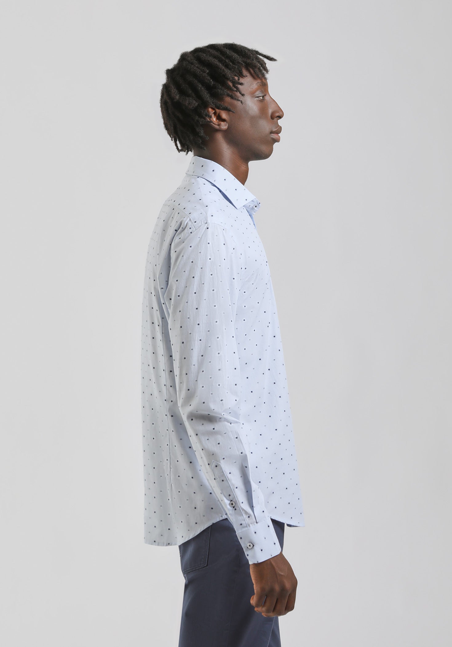 Camicia in cotone con microfantasia|Colore:Celeste