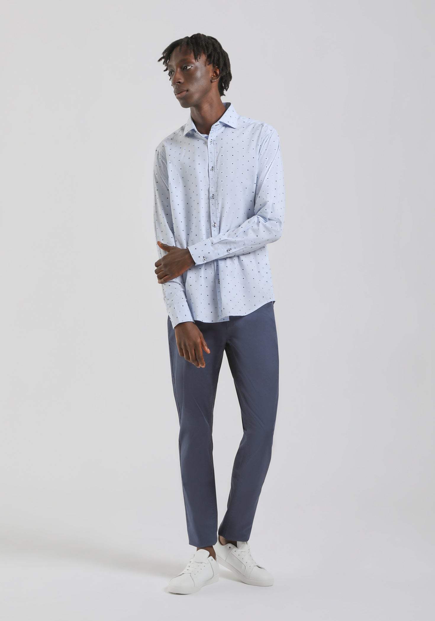 Camicia in cotone con microfantasia|Colore:Celeste