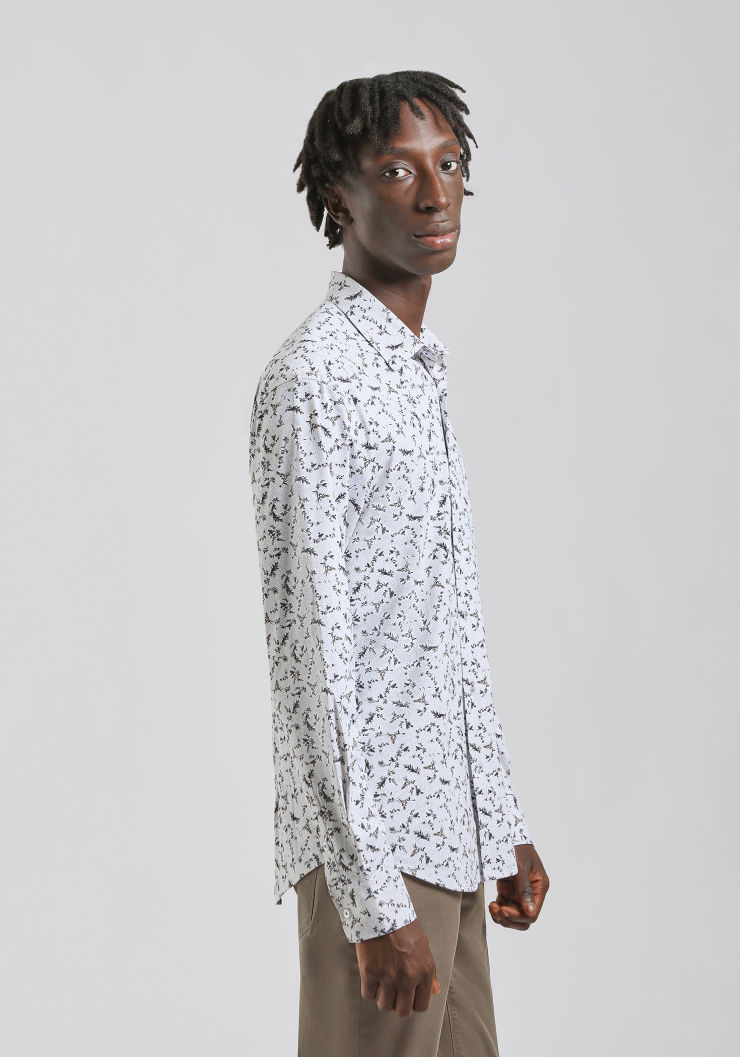 Camicia manica lunga con fantasia|Colore:Bianco