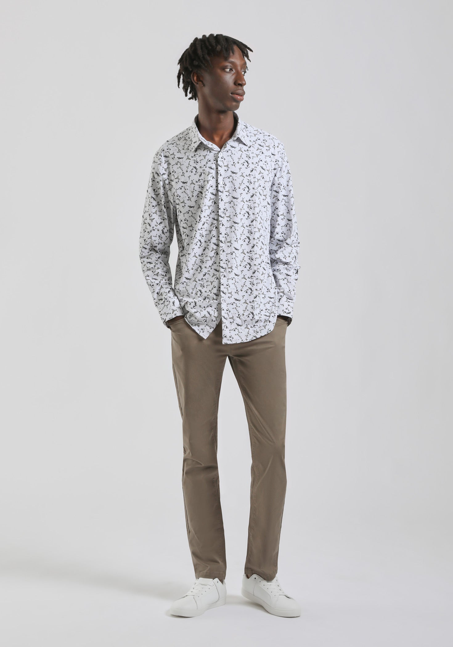 Camicia manica lunga con fantasia|Colore:Bianco