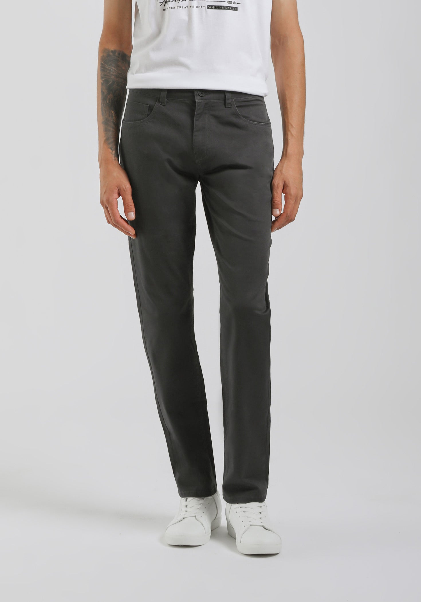 Pantaloni cinque tasche in cotone|Colore:Grigio scuro