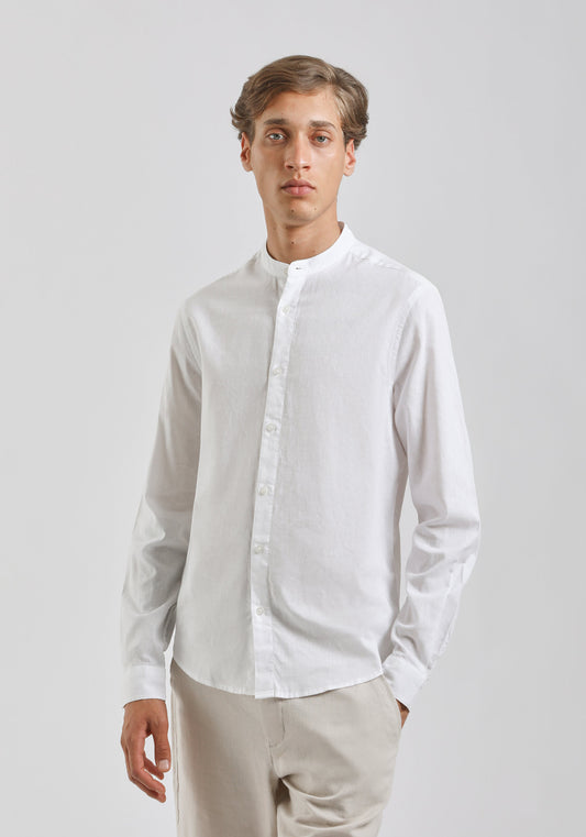 Camicia misto lino con collo coreano|Colore:Bianco