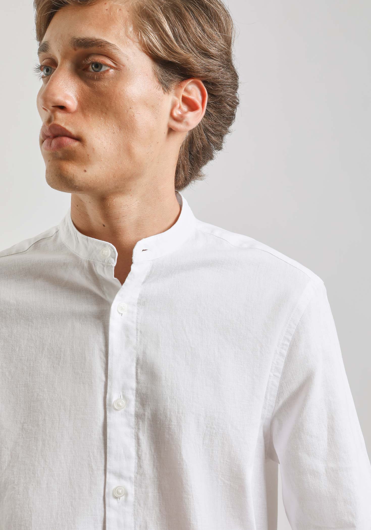 Camicia misto lino con collo coreano|Colore:Bianco