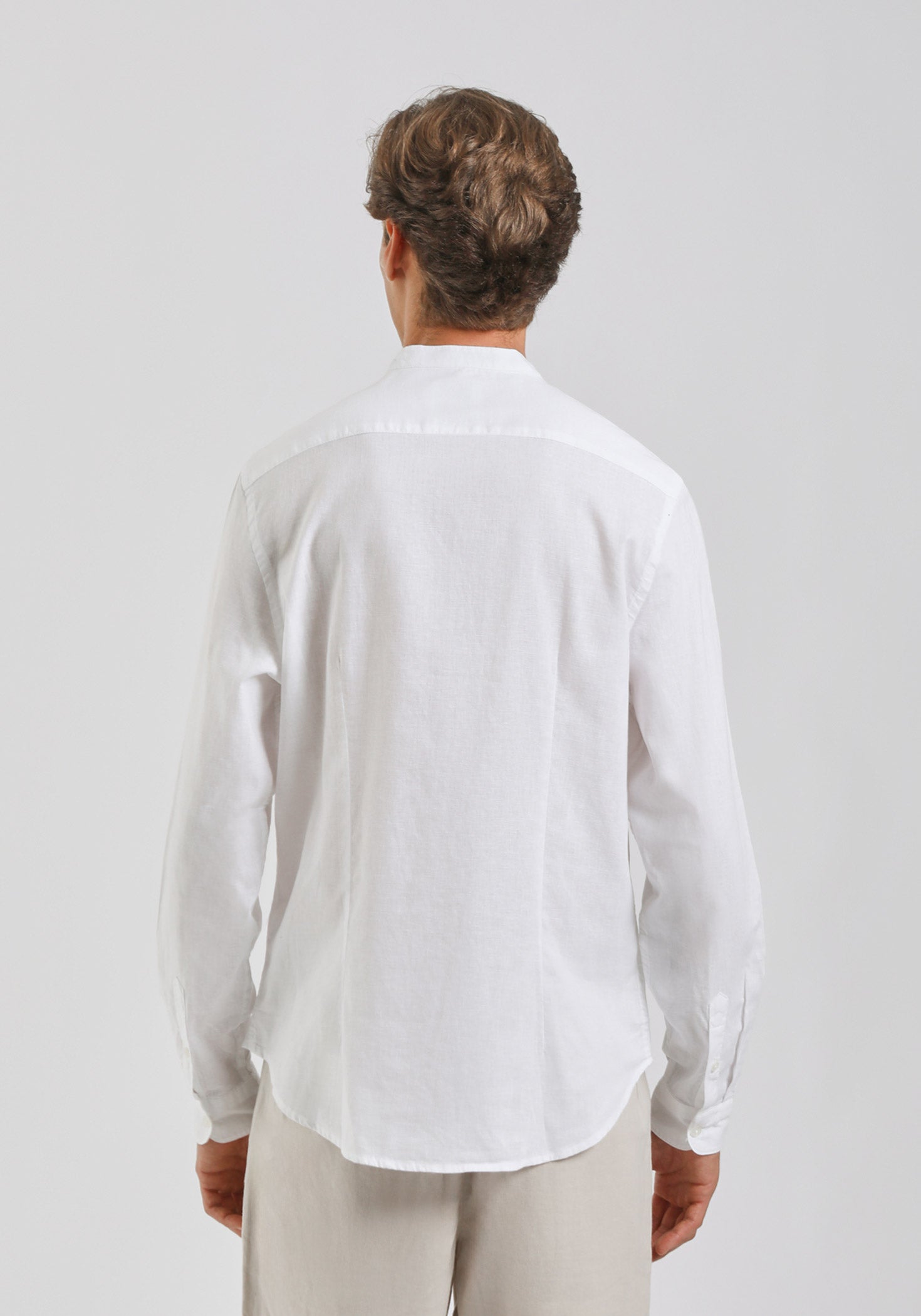 Camicia misto lino con collo coreano|Colore:Bianco