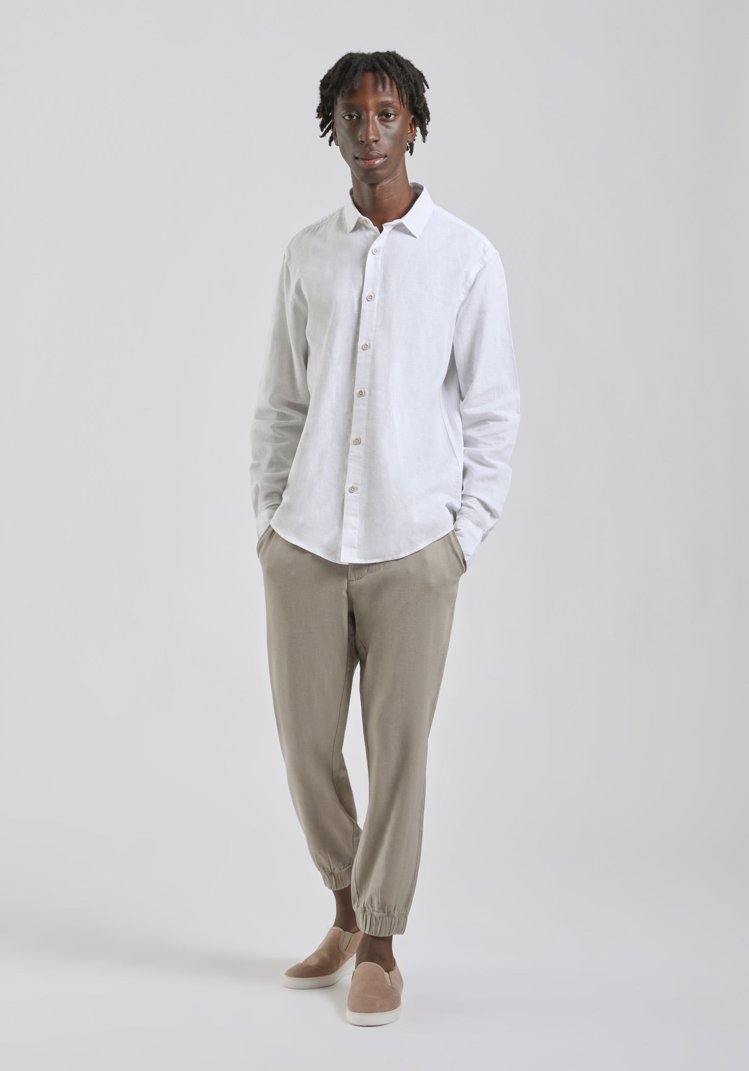 Pantaloni misto lino con elastici alle caviglie|Colore:Beige