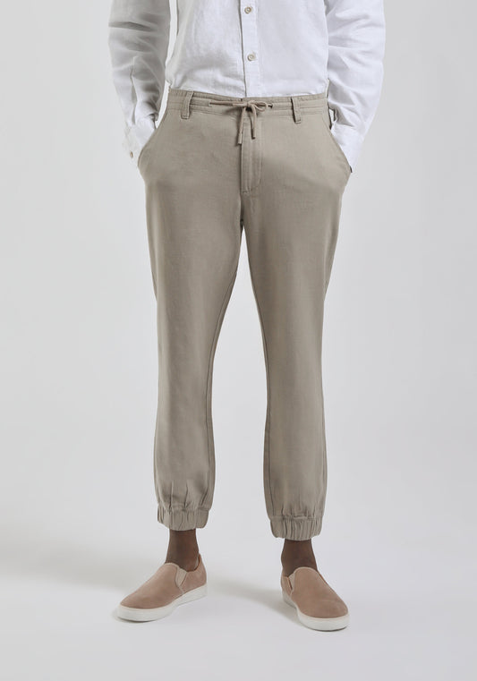Pantaloni misto lino con elastici alle caviglie|Colore:Beige