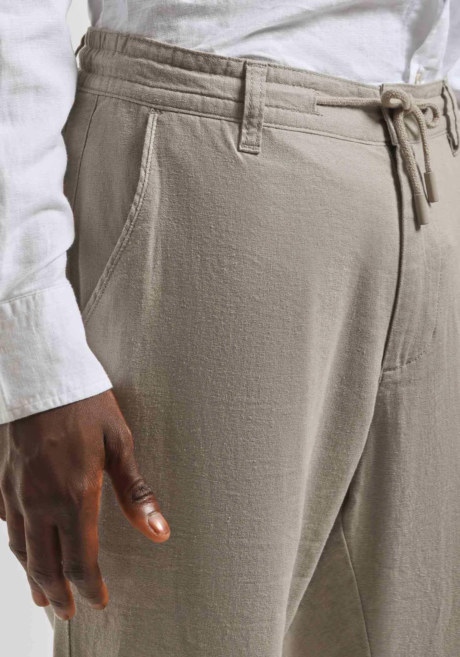 Pantaloni misto lino con elastici alle caviglie|Colore:Beige