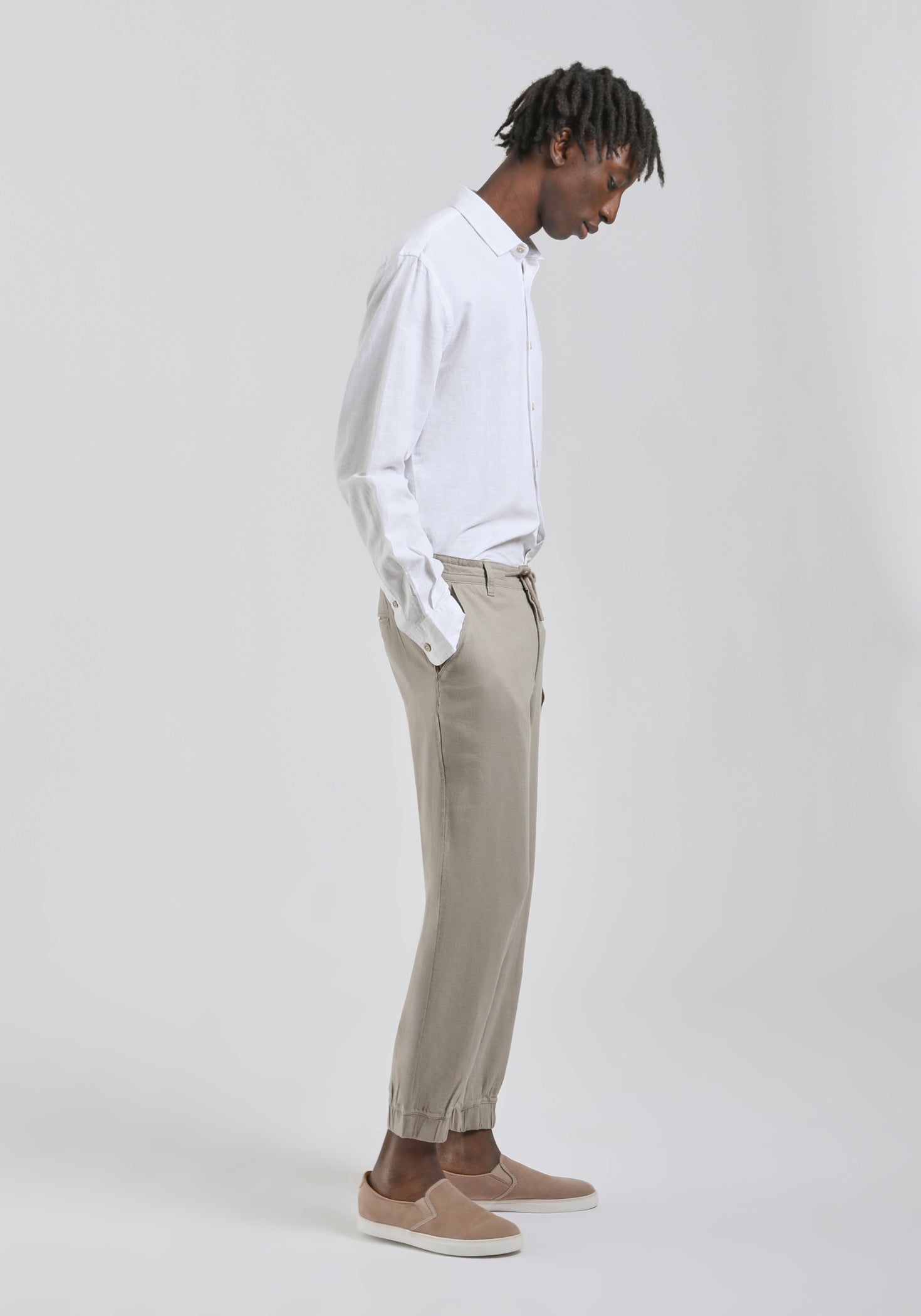 Pantaloni misto lino con elastici alle caviglie|Colore:Beige