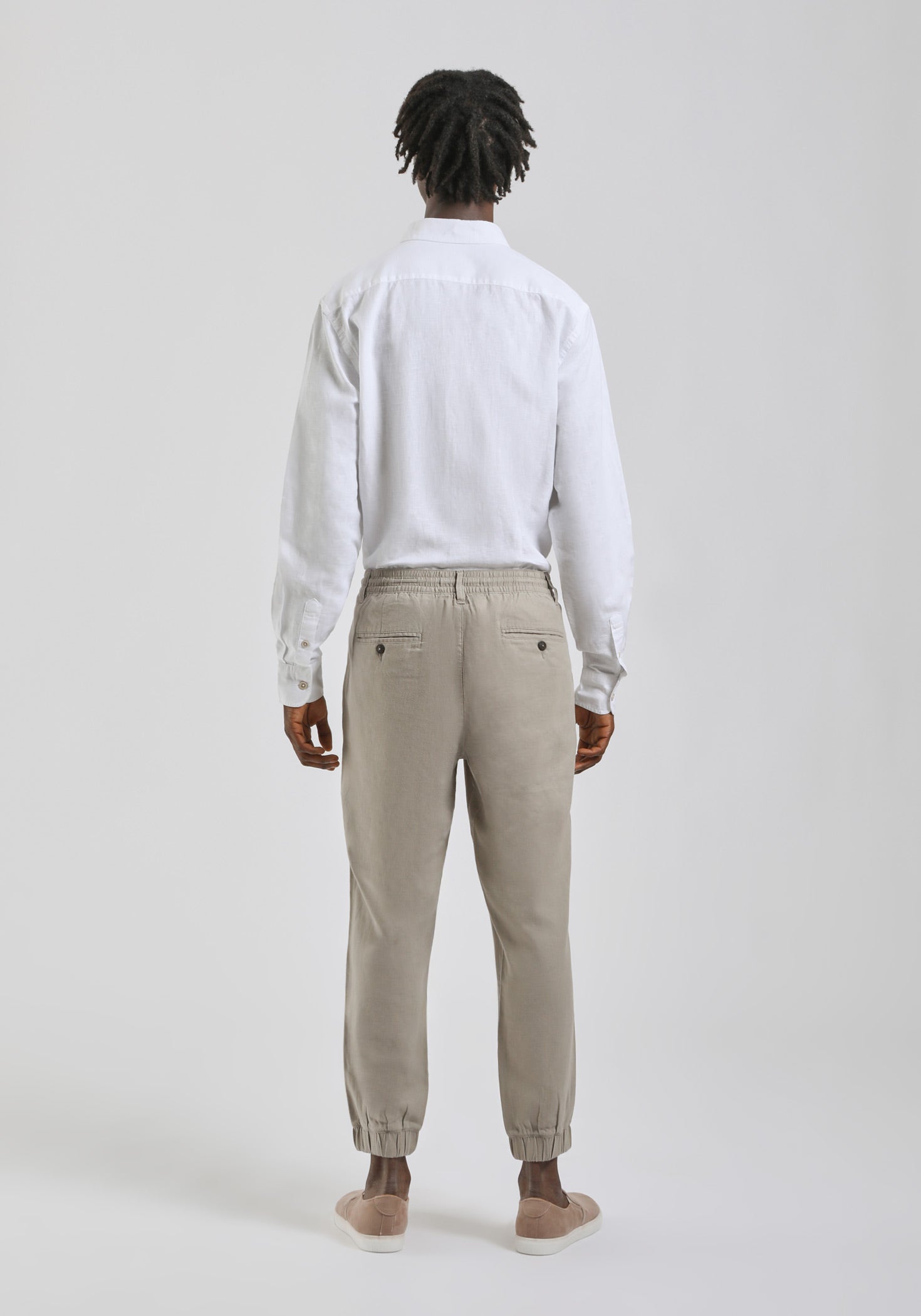 Pantaloni misto lino con elastici alle caviglie|Colore:Beige