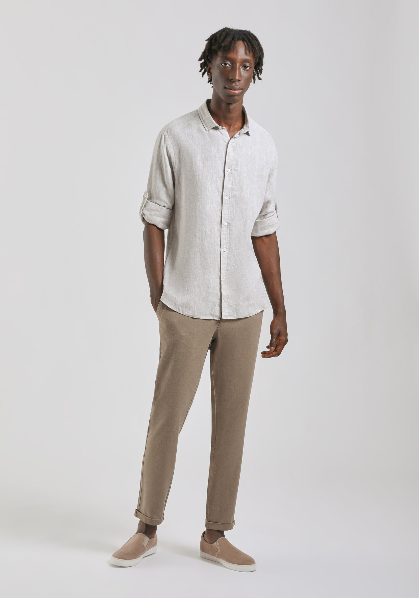 Pantaloni misto lino|Colore:Fango