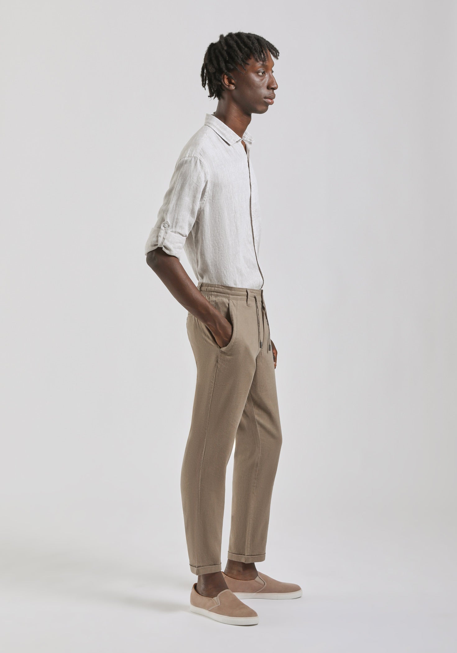 Pantaloni misto lino|Colore:Fango