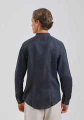 Camicia 100% lino con collo coreano|Colore:Blue