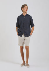 Camicia 100% lino con collo coreano|Colore:Blue
