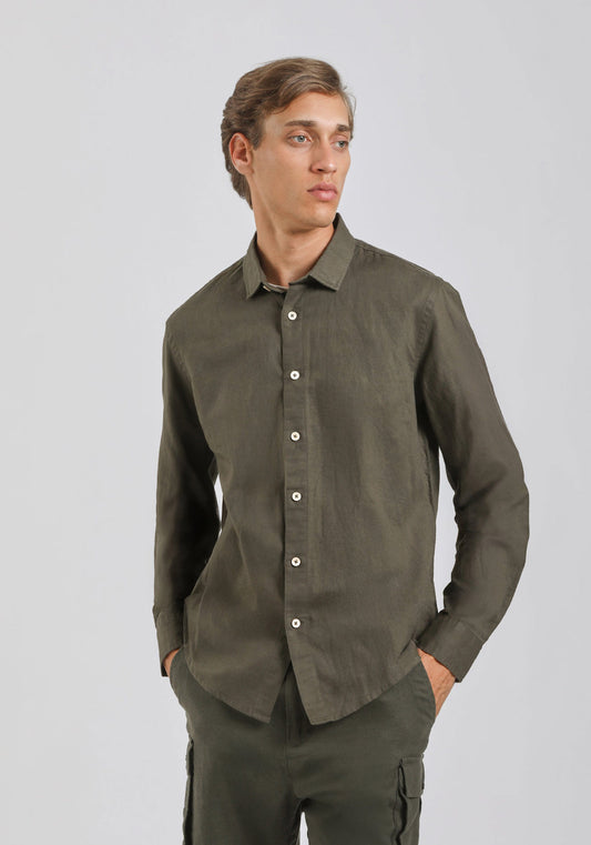 Camicia misto lino|Colore:Verde
