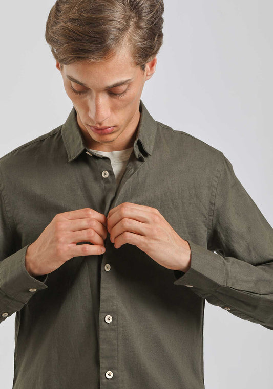Camicia misto lino|Colore:Verde