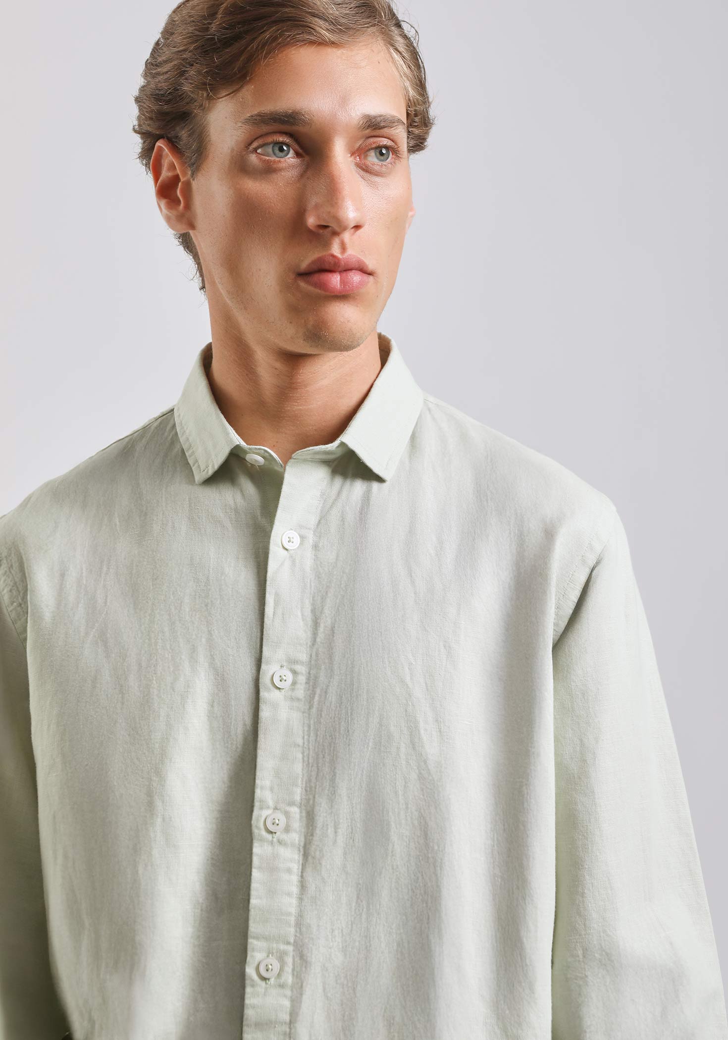 Camicia misto lino|Colore:Verde chiaro