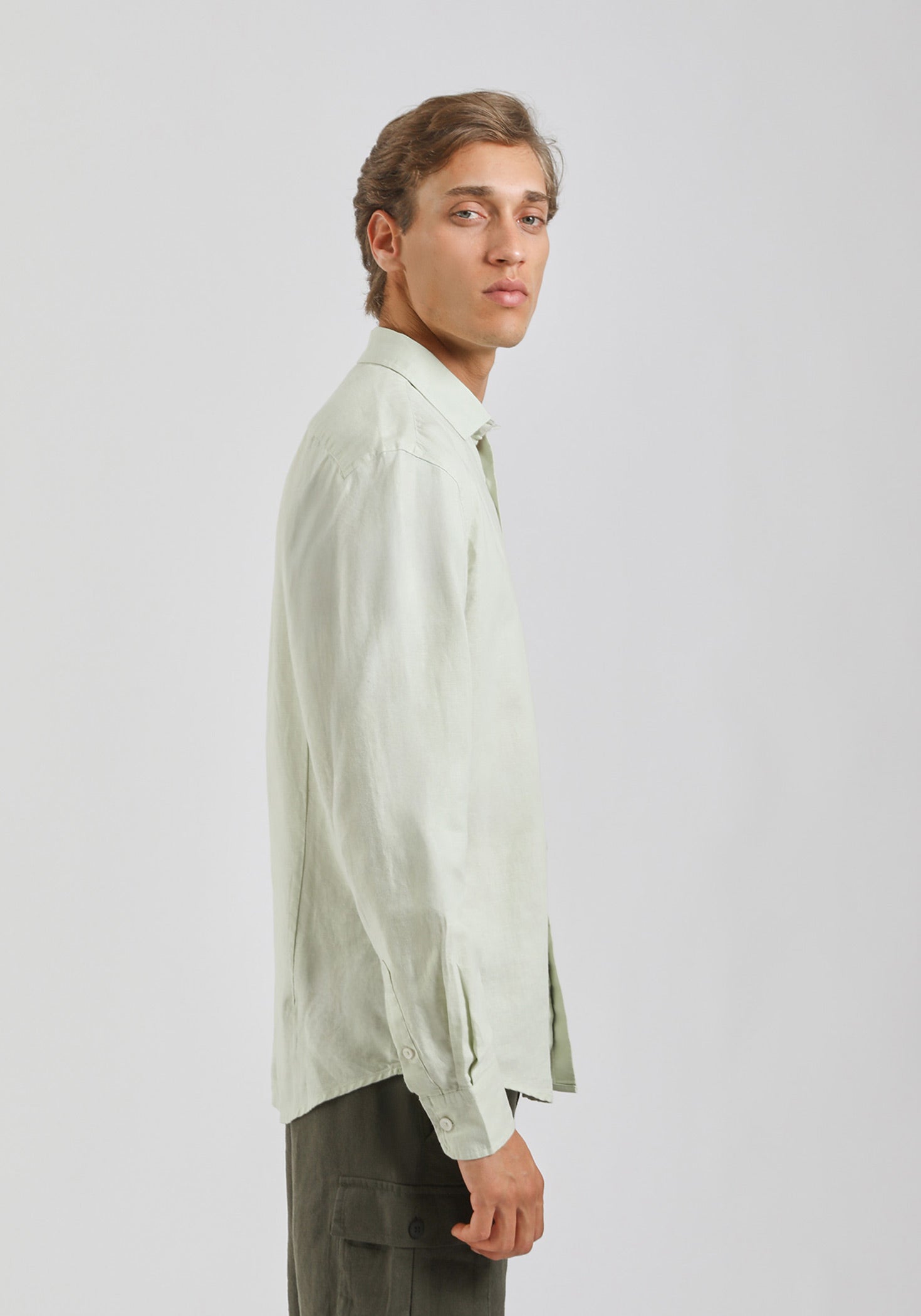 Camicia misto lino|Colore:Verde chiaro