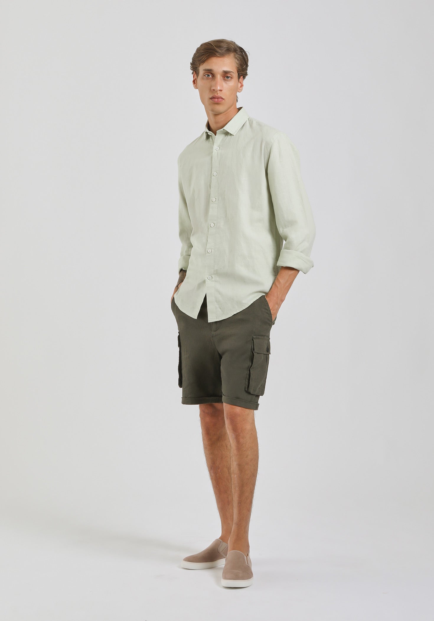 Camicia misto lino|Colore:Verde chiaro