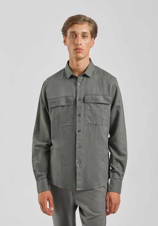 Camicia misto lino con tasconi|Colore:Grigio