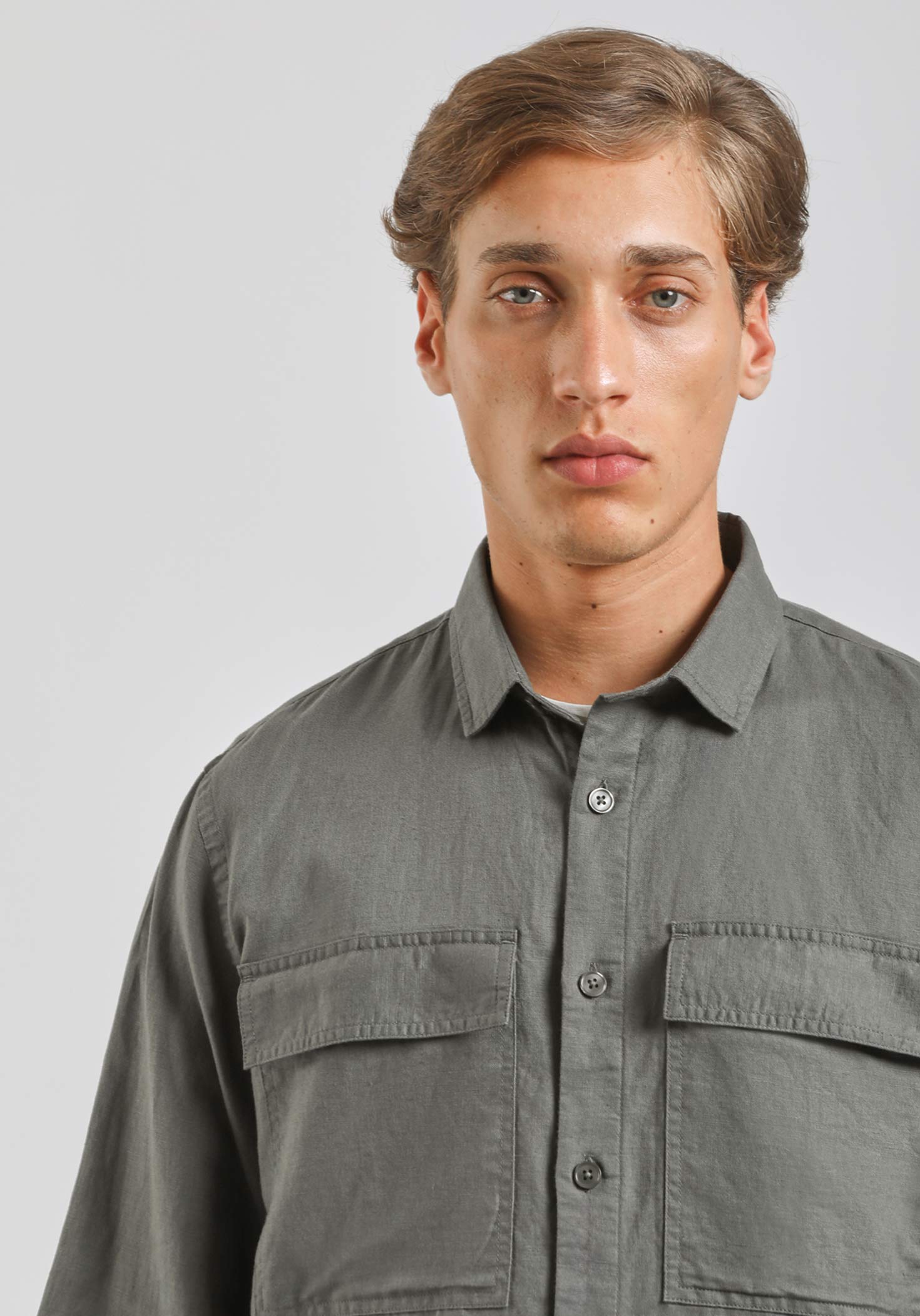 Camicia misto lino con tasconi|Colore:Grigio