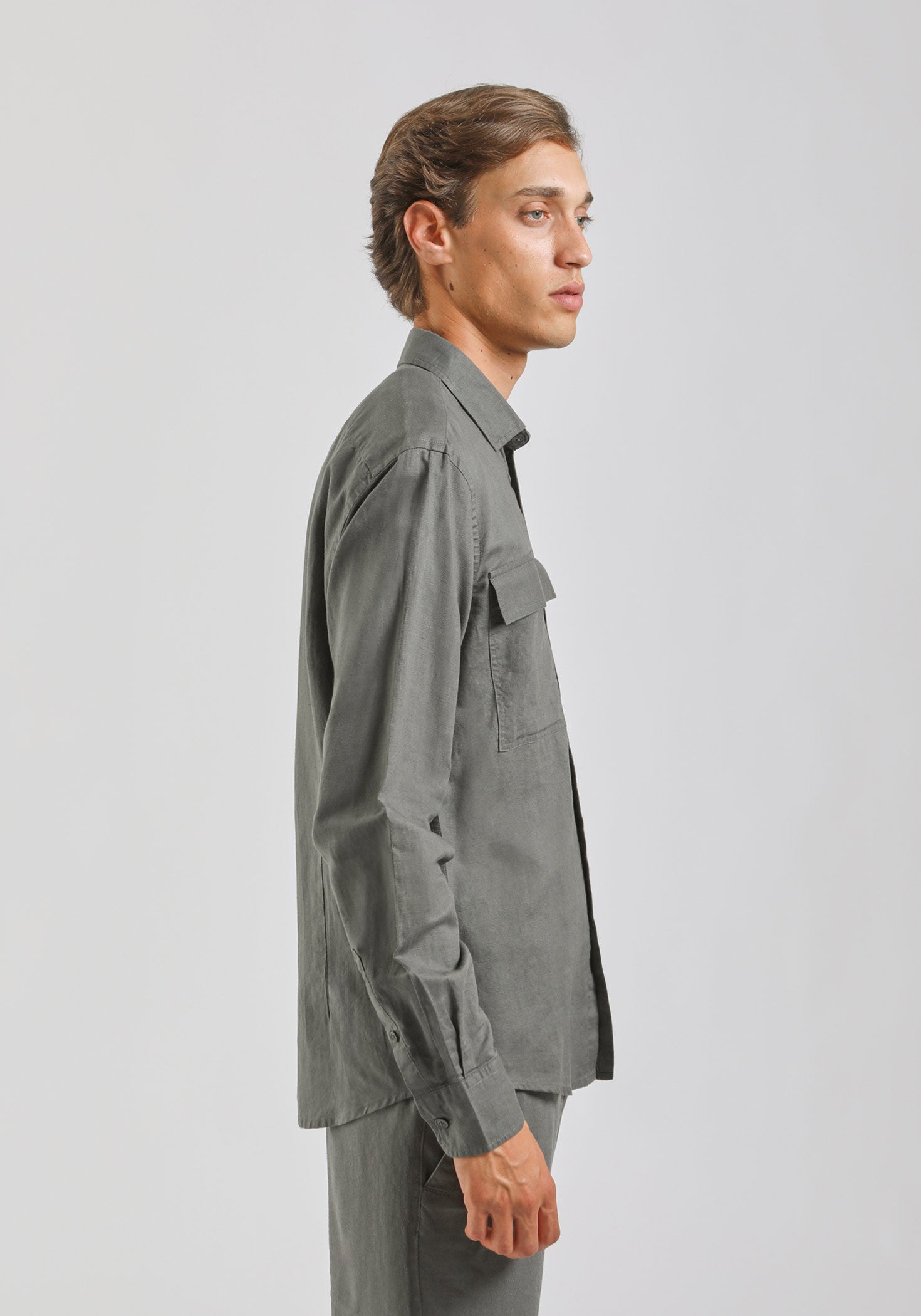Camicia misto lino con tasconi|Colore:Grigio