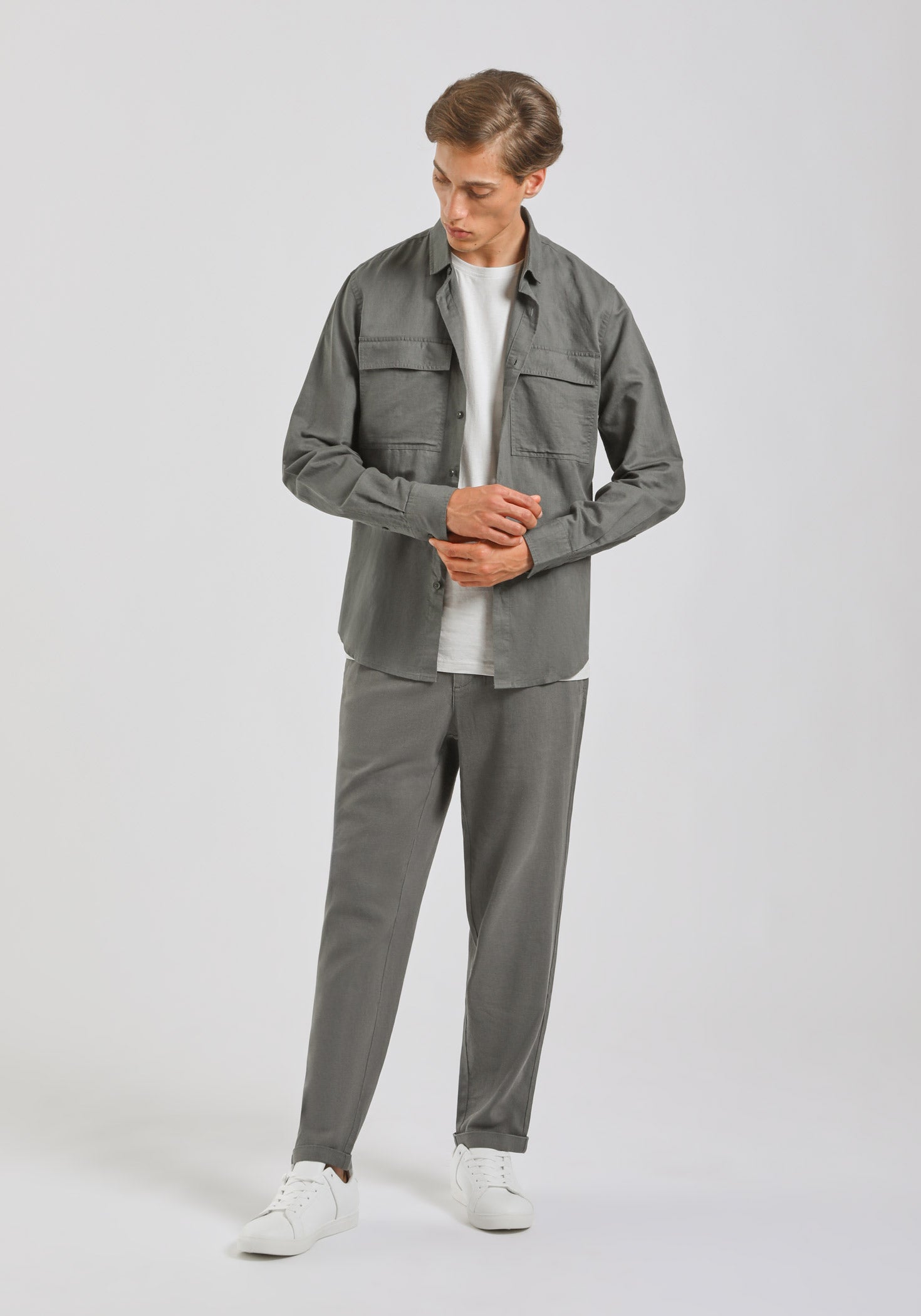 Camicia misto lino con tasconi|Colore:Grigio