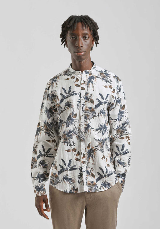 Camicia misto lino fantasia|Colore:Bianco