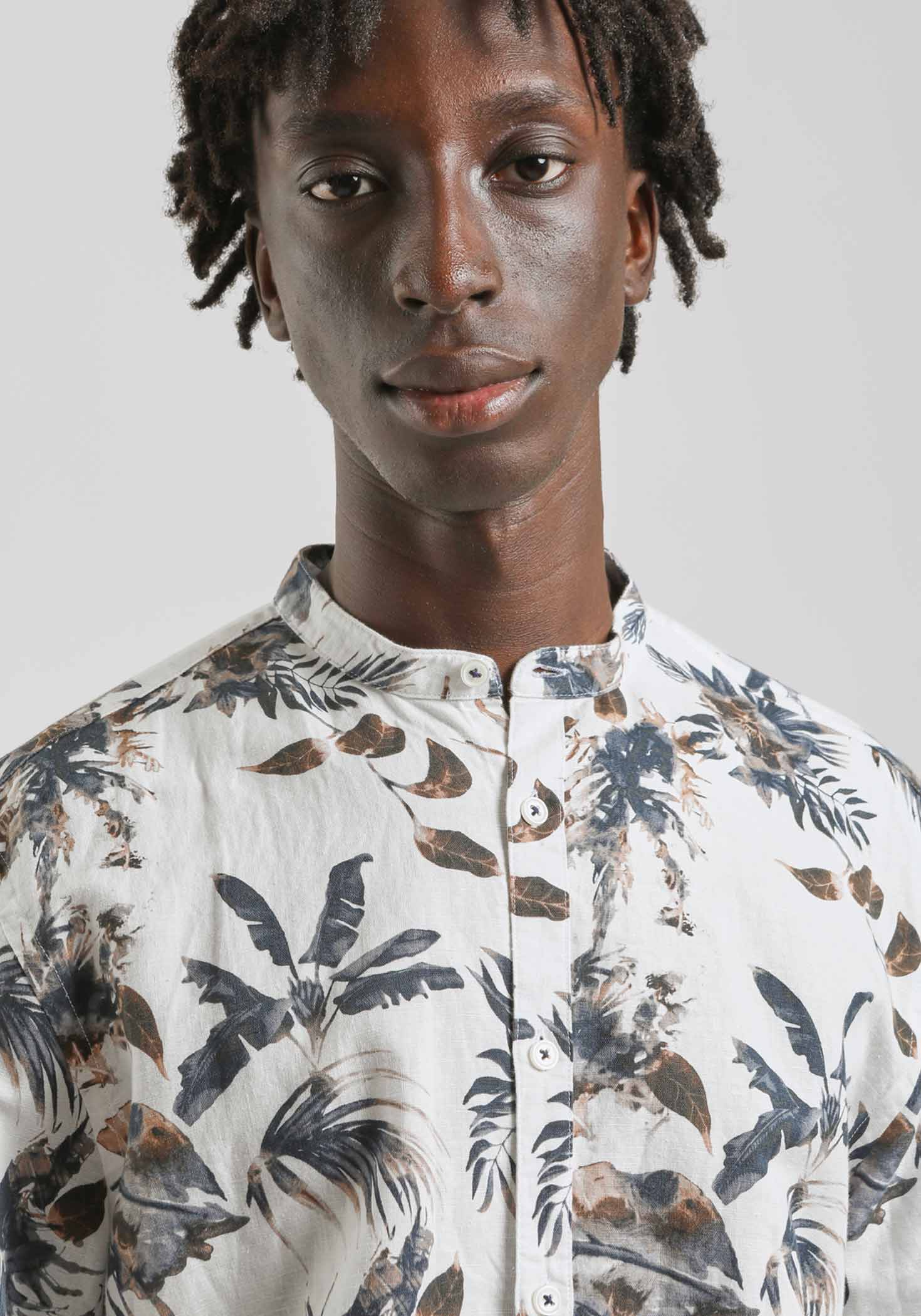 Camicia misto lino fantasia|Colore:Bianco