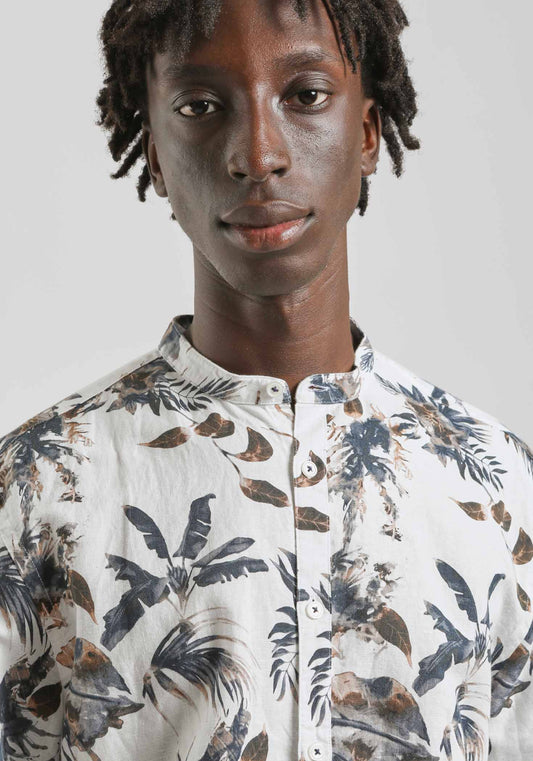 Camicia misto lino fantasia|Colore:Bianco