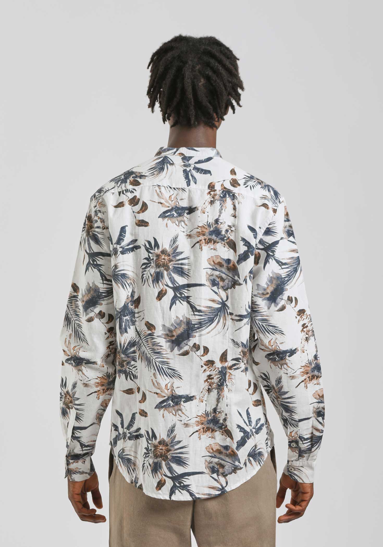 Camicia misto lino fantasia|Colore:Bianco