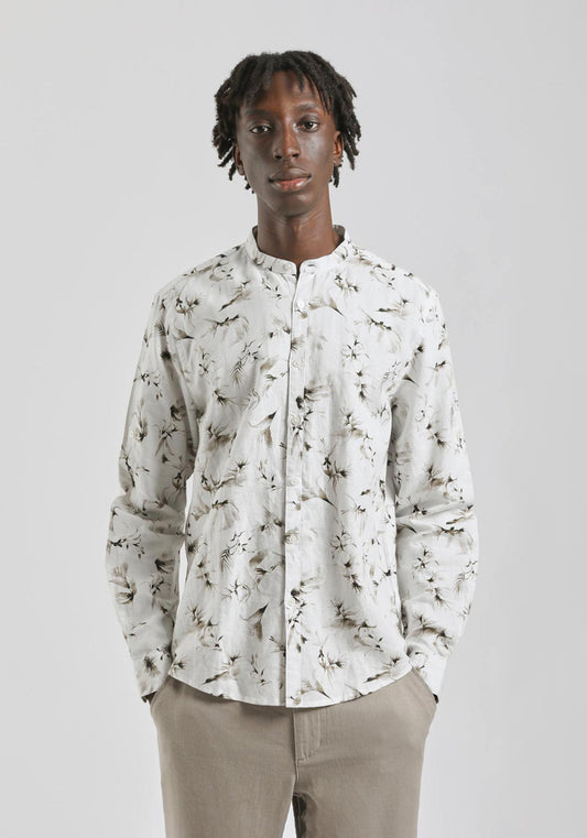 Camicia misto lino fantasia|Colore:Bianco