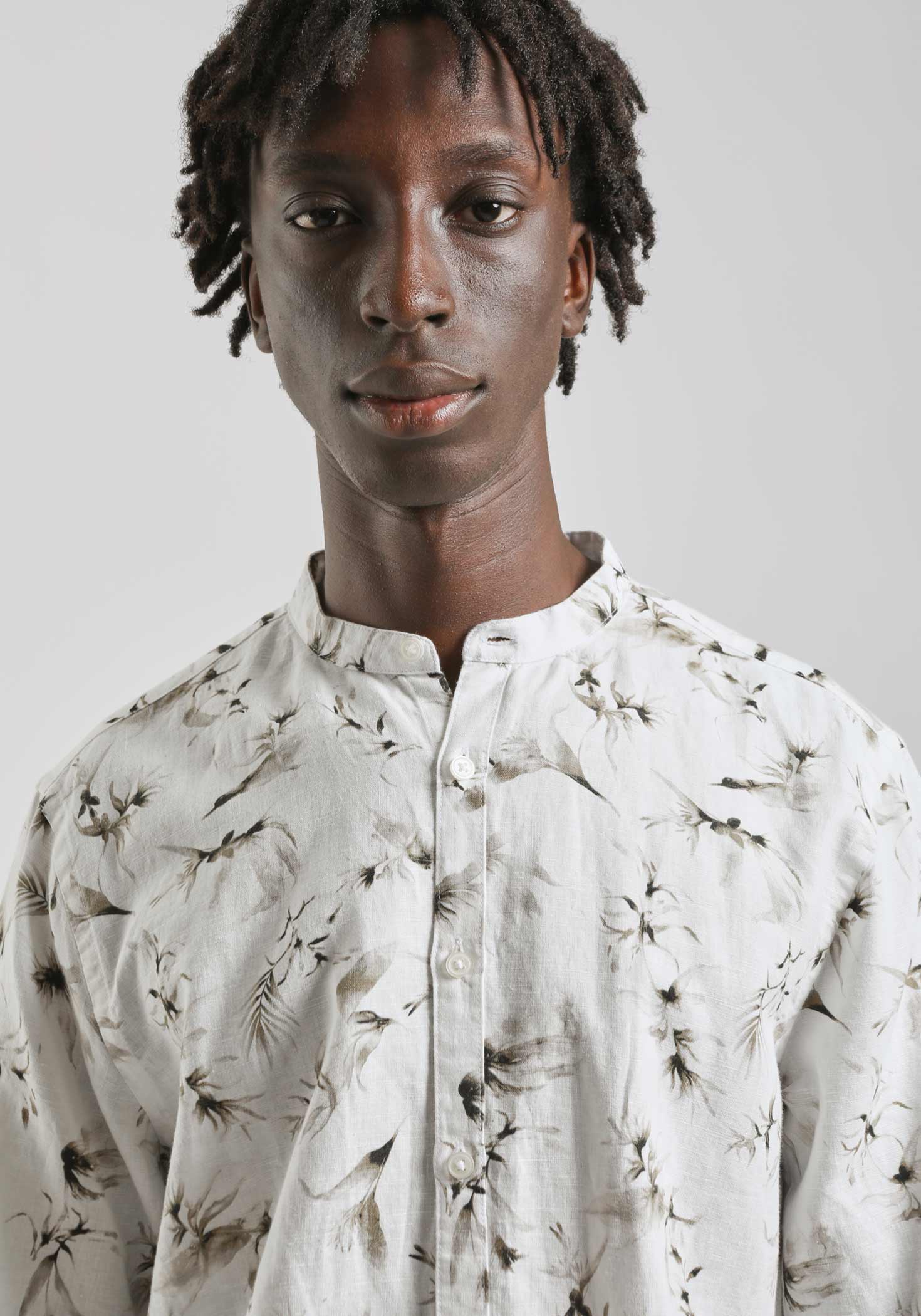 Camicia misto lino fantasia|Colore:Bianco