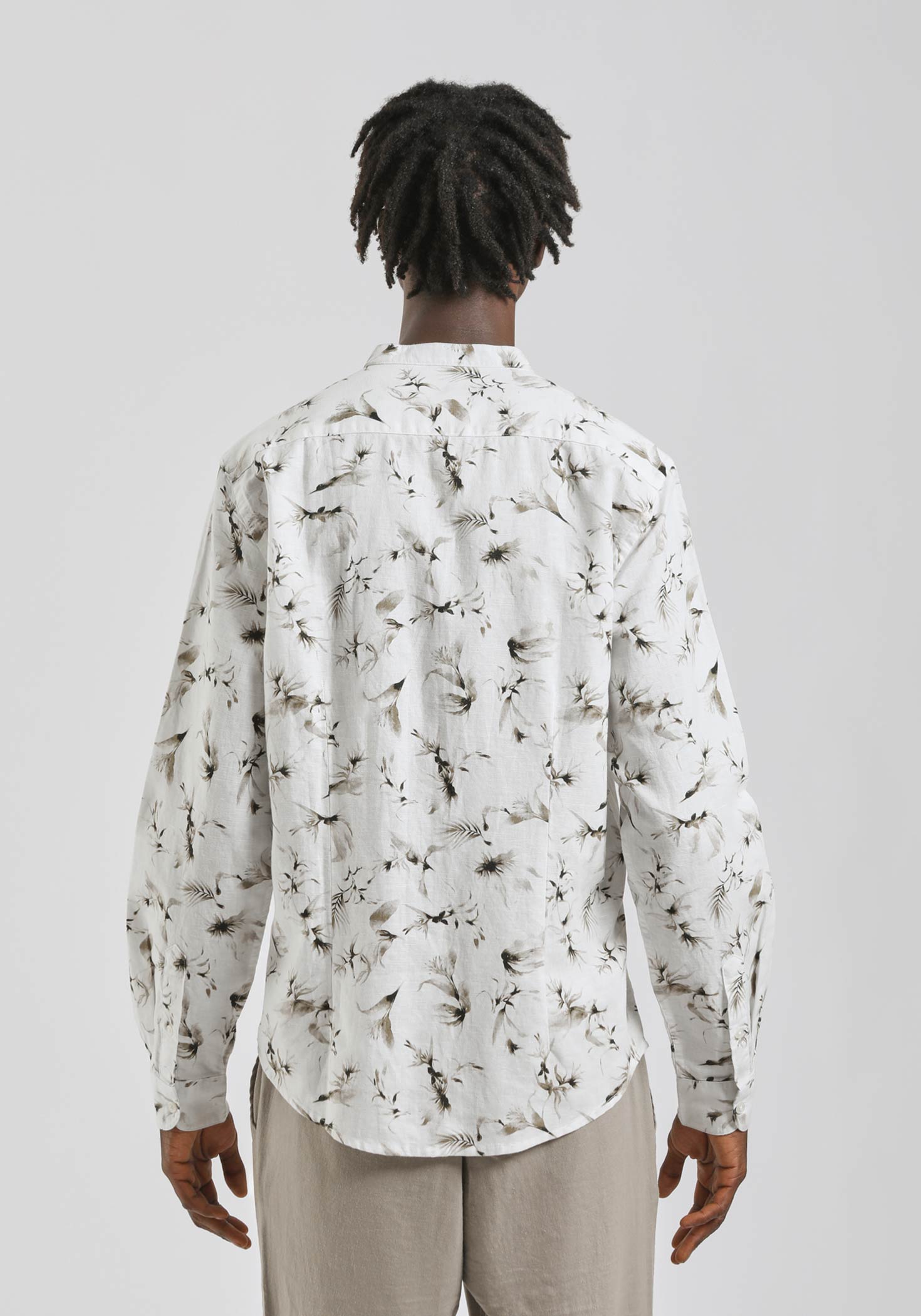 Camicia misto lino fantasia|Colore:Bianco