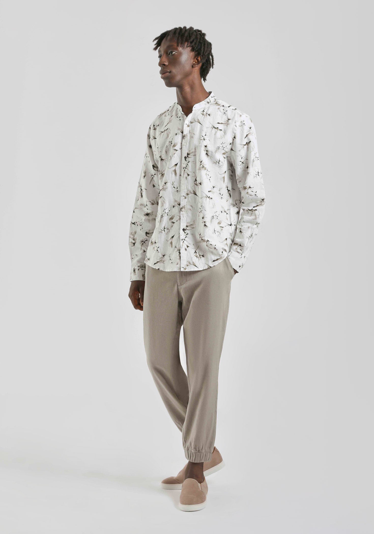 Camicia misto lino fantasia|Colore:Bianco