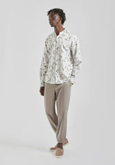 Camicia misto lino fantasia|Colore:Bianco